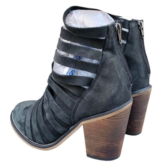 Black Leather Strappy Ankle Boots Free People Hybrid Size EU 39 Cage Bootie Zip - Picture 4 of 13